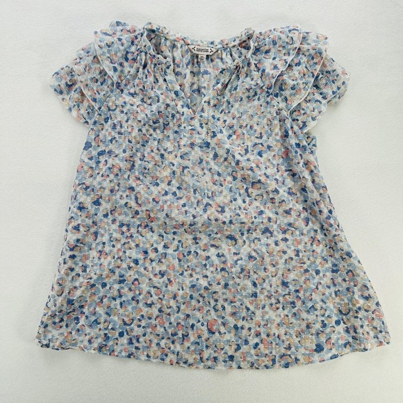 Nanette Lepore Tops - Nanette Lepore Blouse Womens XS Multicolor Animal Print Ruffle Flutter Sheer